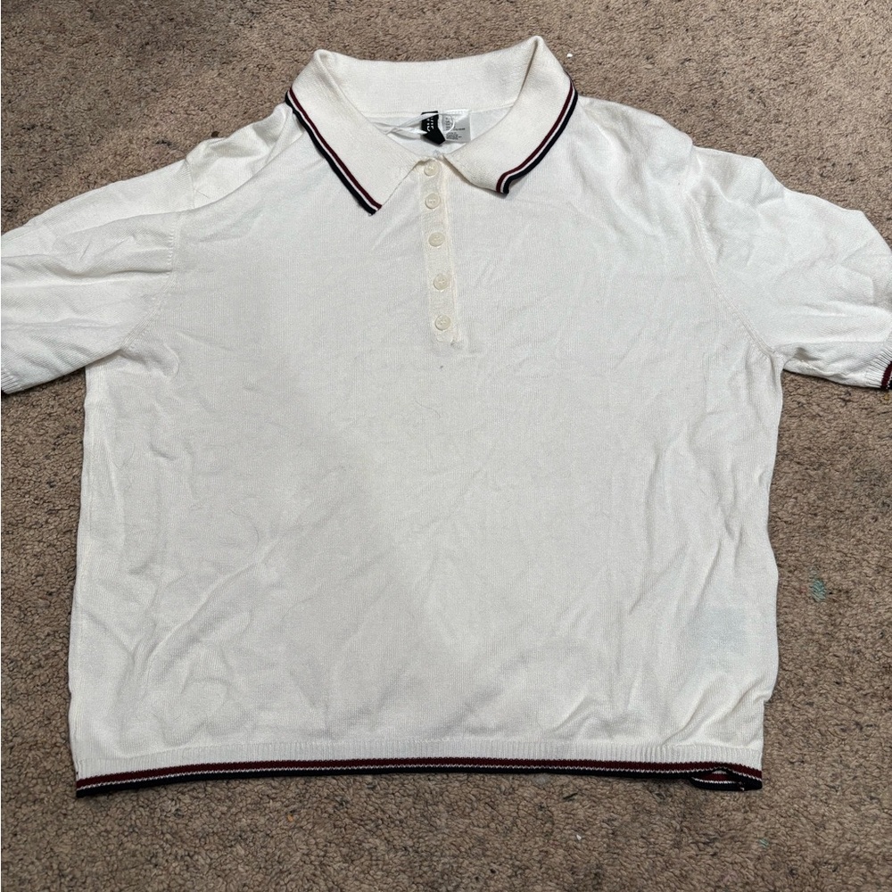H&M White Polo with Black and Red Details